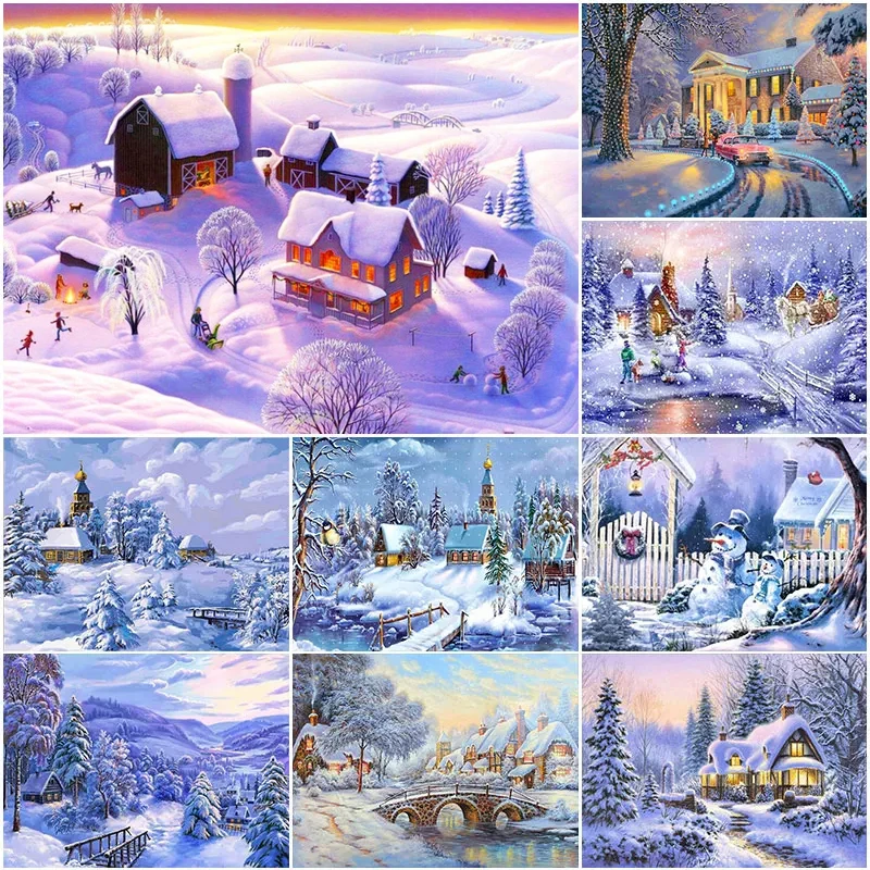 

5D DIY Diamond Painting Ice Snow House Full Round Diamond Mosaic Landscape Diamond Embroidery Kit Rhinestone Home Art Decoration