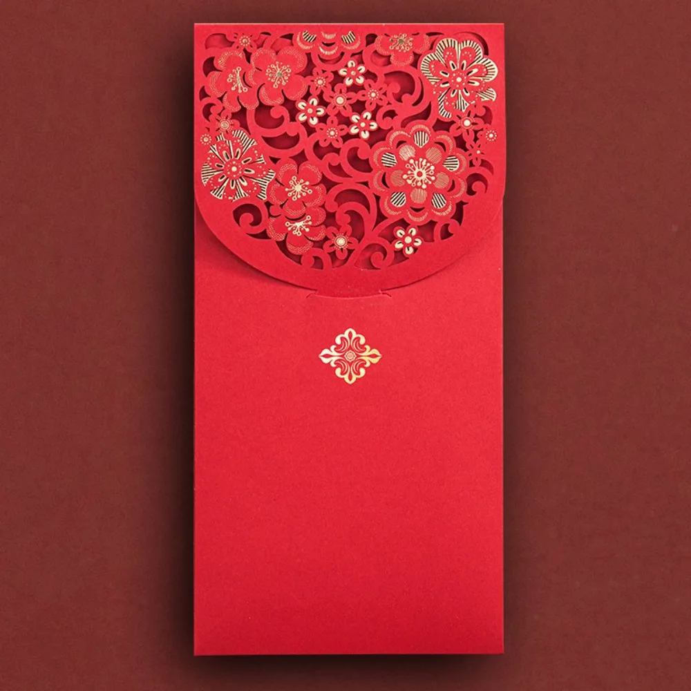 Laser Engraving Chinese Red Envelopes 6pcs Hollow Embossed Lucky Money Bag