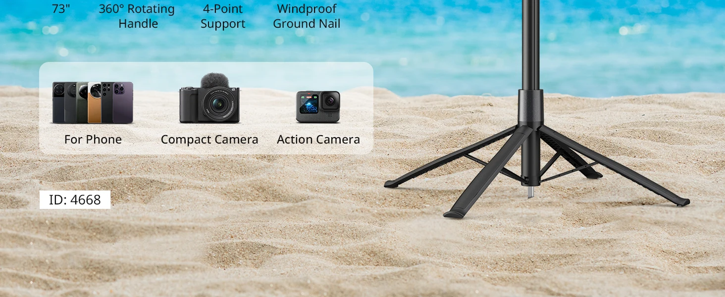 Selfie Stick Tripod PT60 w Remote Control 4 Legs 360° Handle Adjustable Holder f