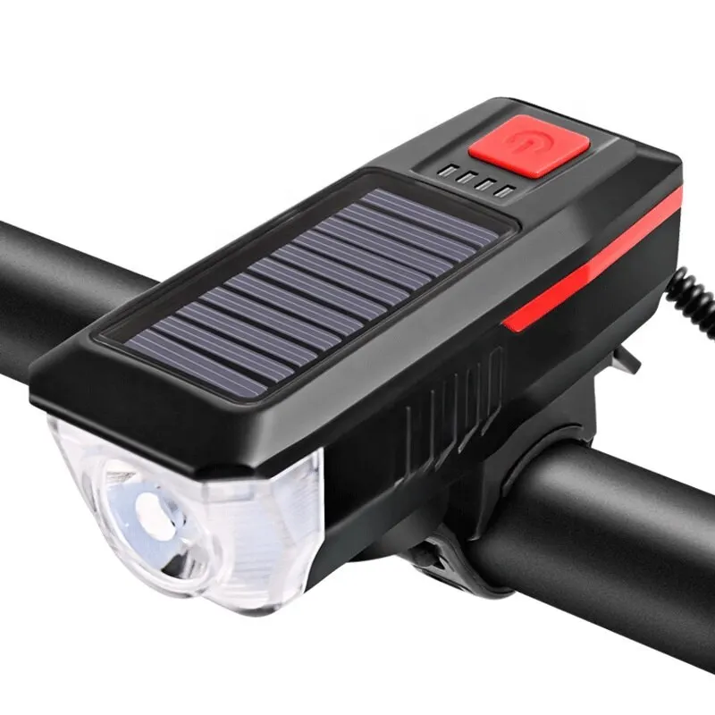 Luz solar para bicicleta, recargable vía USB, con pantalla de energía, lámpara frontal para bicicleta de montaña y carretera, con bocina, linterna, luz para bicicleta