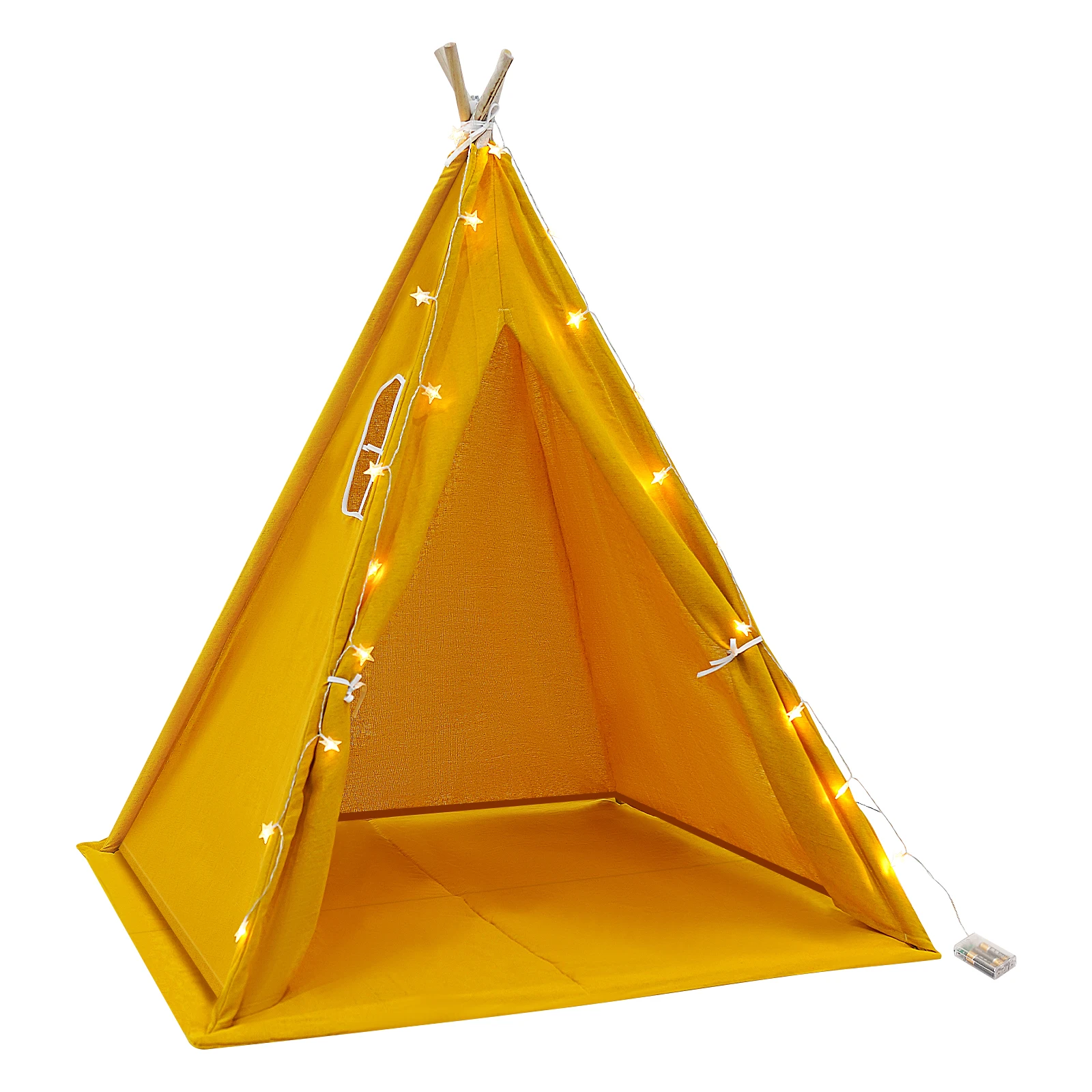 Teepee Tent for Kids – 100% Cotton and Linen Play Tent with Padded Mat & Star Lights Foldable Indoor Play Tent for Girls & Boys