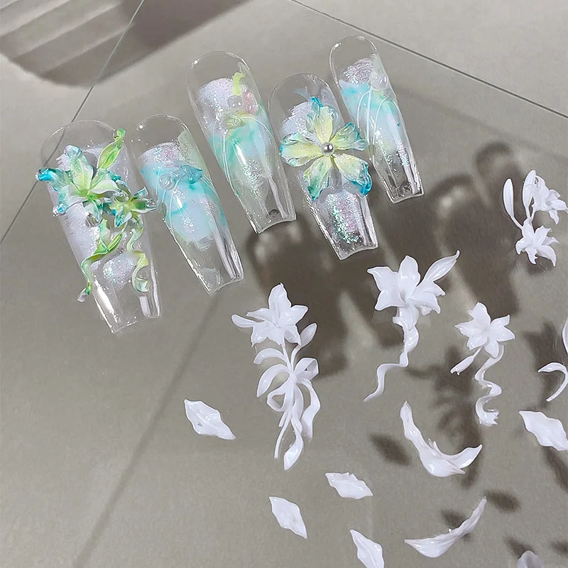 카니우 네일 아트 3D 실리콘 몰드 우아한 리본 백합 꽃잎 조각 템플릿 혼합형 스탬핑 플레이트 DIY 네일 도구