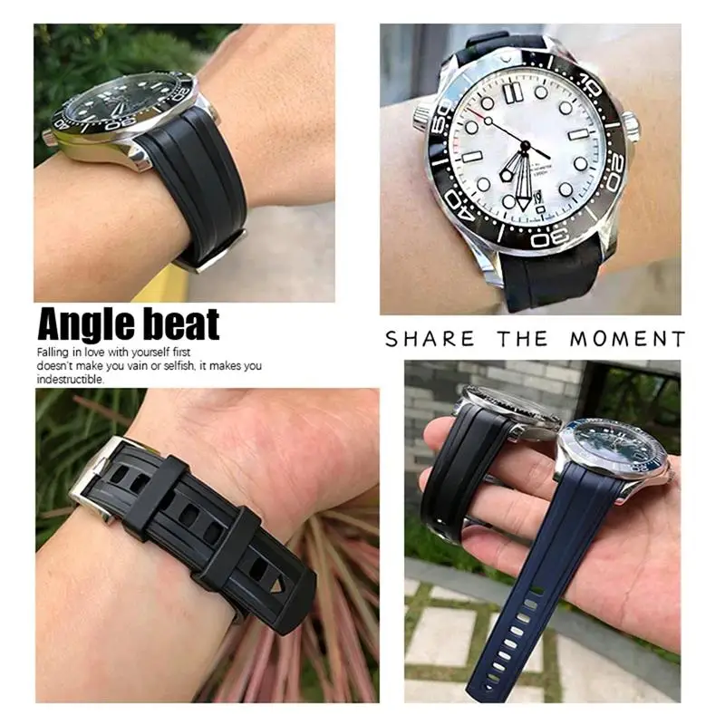 SCHIK 20mm 21mm 19mm Fluorous Silicone Rubber Watchband For Omega New Seamaster Diver 300 Black Blue Soft Watch Strap