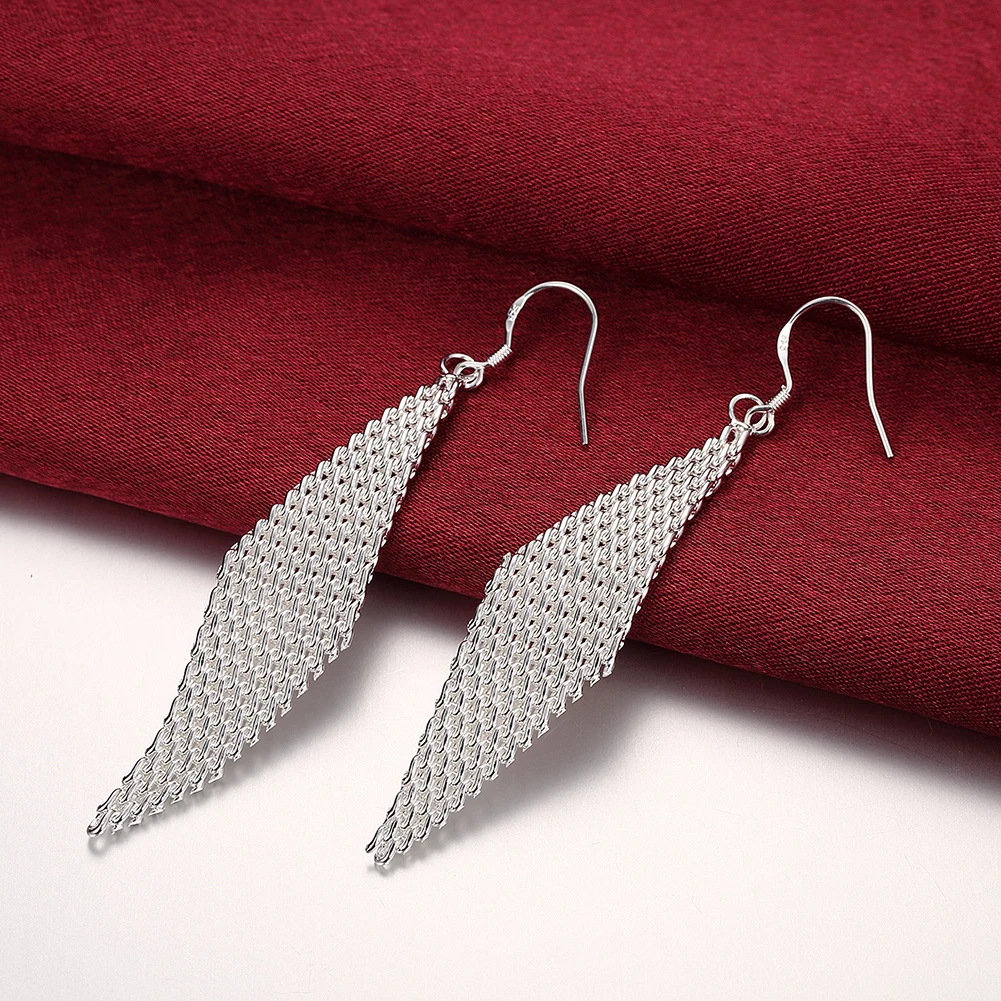 Charm 925 Sterling Silver Woven Mesh Earrings for Women Fashion Creative Holiday gifts classic party wedding Jewelry