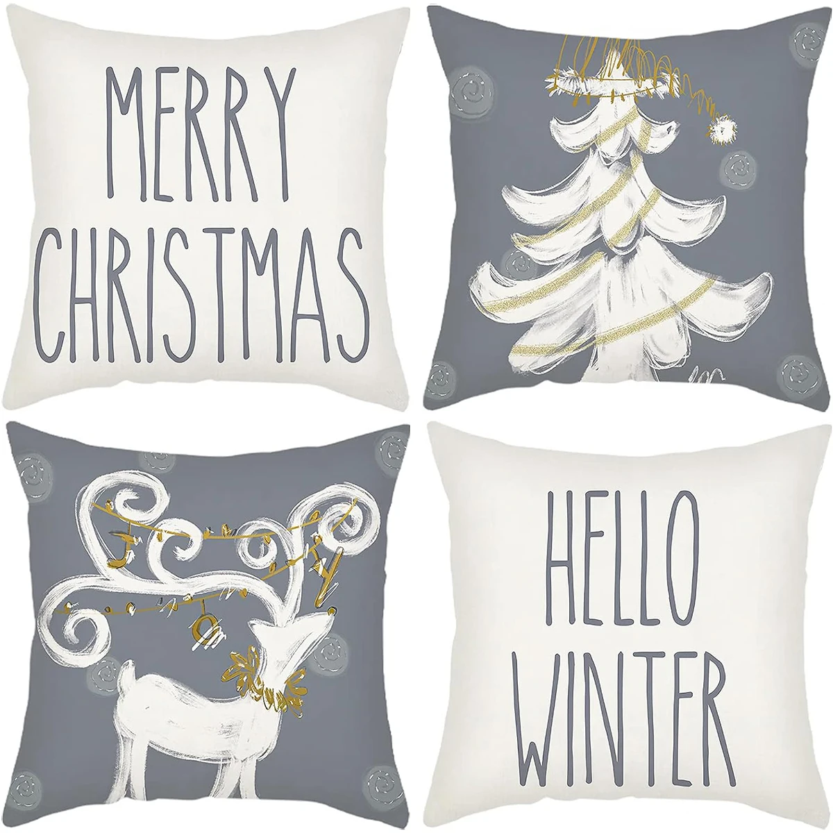

4pcs Rabbit elk flower Christmas tree pattern printed polyester fabric pillowcase, home decoration, without pillow core