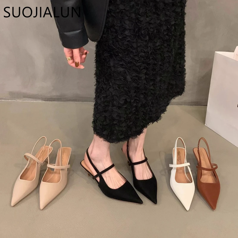 Women Sandal Pointed Toe Shallow Slip On Slingback Shoes Thin Med Heel Outdoor Dress women wedge sandals women dress shoes women slingback sandals women high heels shoes