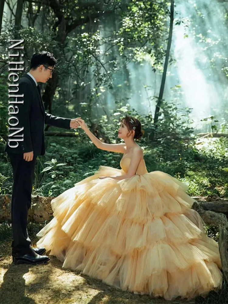 

Vestidos De Quinceaneras Dress 2023 Fashion Lace Up New Yellow Tulle Ball Gown Strapless Prom Dress Vestido De Debutante