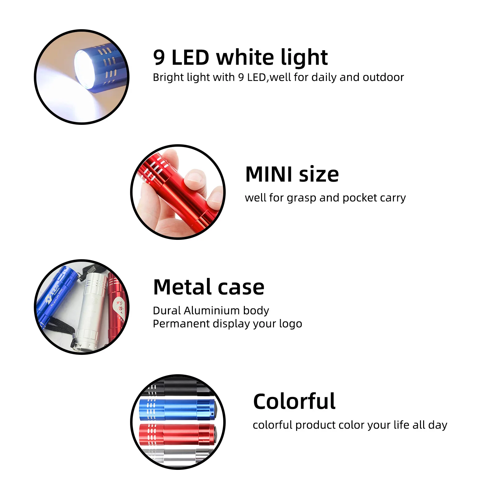 20pcs Customize Flashlight Torch Super Bright 9 LED Light for Business Promotion Gift Mini Pocket Flashlights Party glowing flashlight