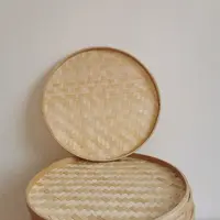 4 Size Hand-woven Bamboo Sieve Hand-painted Bamboo Raft Round Dustpan DIY Decorative Fruit Bread Basket Kitchen Storage Tray 1