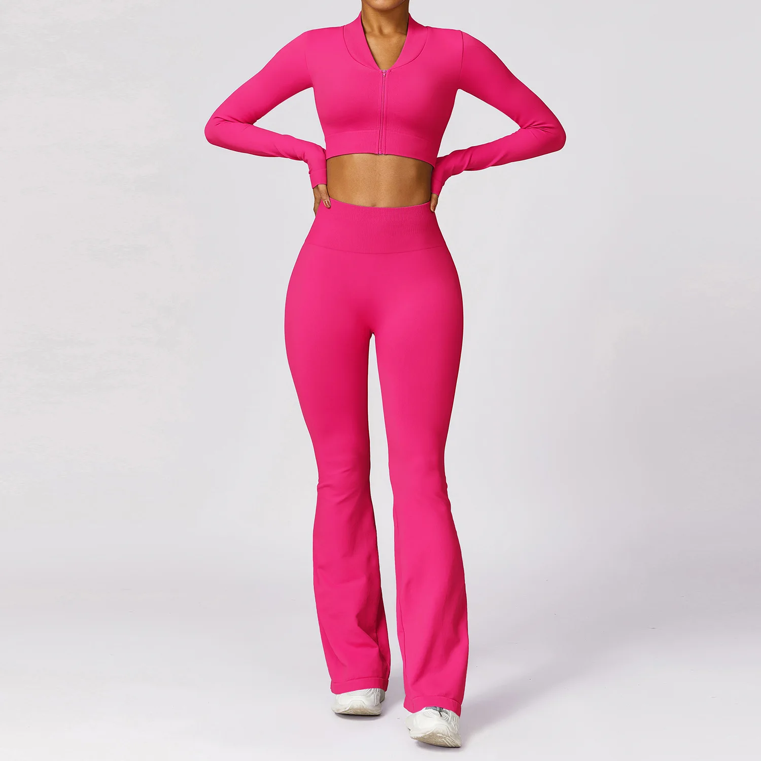 Customized LOGO womens new tight seamless back yoga suit womens casual hip-lifting micro-sports suit  Two piece set 4