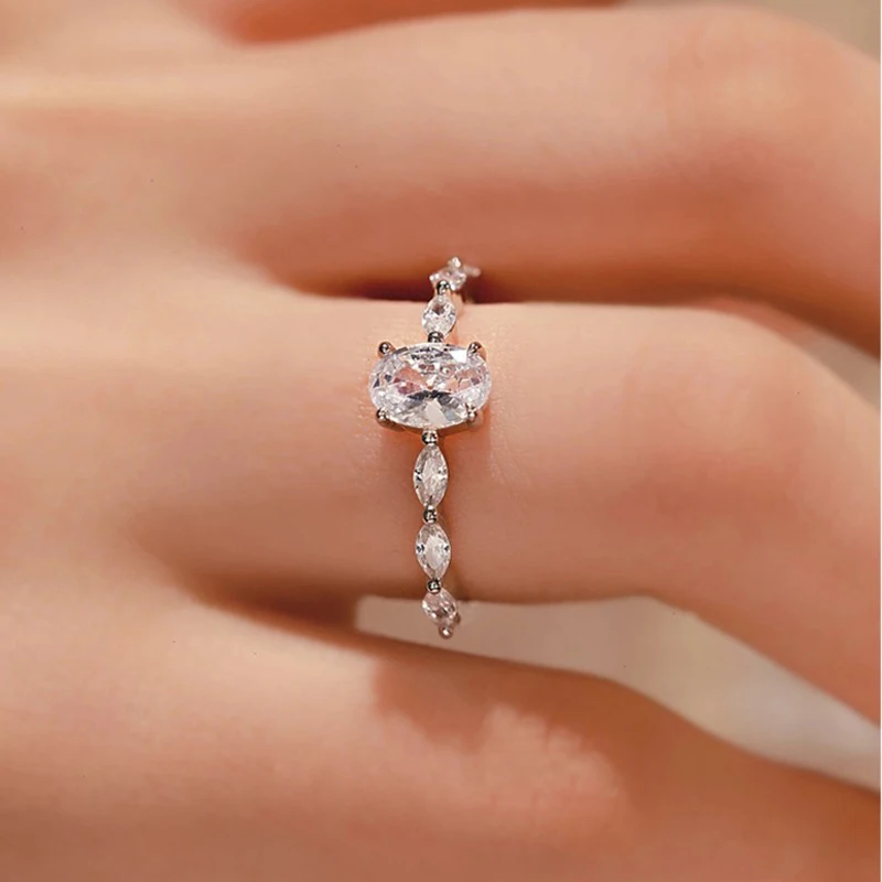 925 Luxus Silber Farbe Oval Ring Frauen Exquisite Mode Metall Intarsien Weiß Zirkon Steine Ehering Verlobung Edlen Schmuck – Detail 9