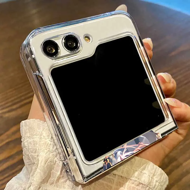 Flower Pattern Clear Transparent Hard Folding Phone Case