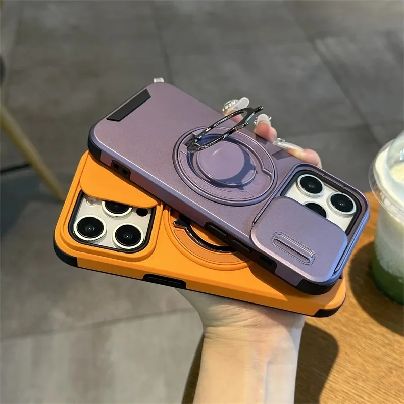 Luxurious Magsafe Wireless Charging Case with Magnetic Ring Bracket and Camera Protection