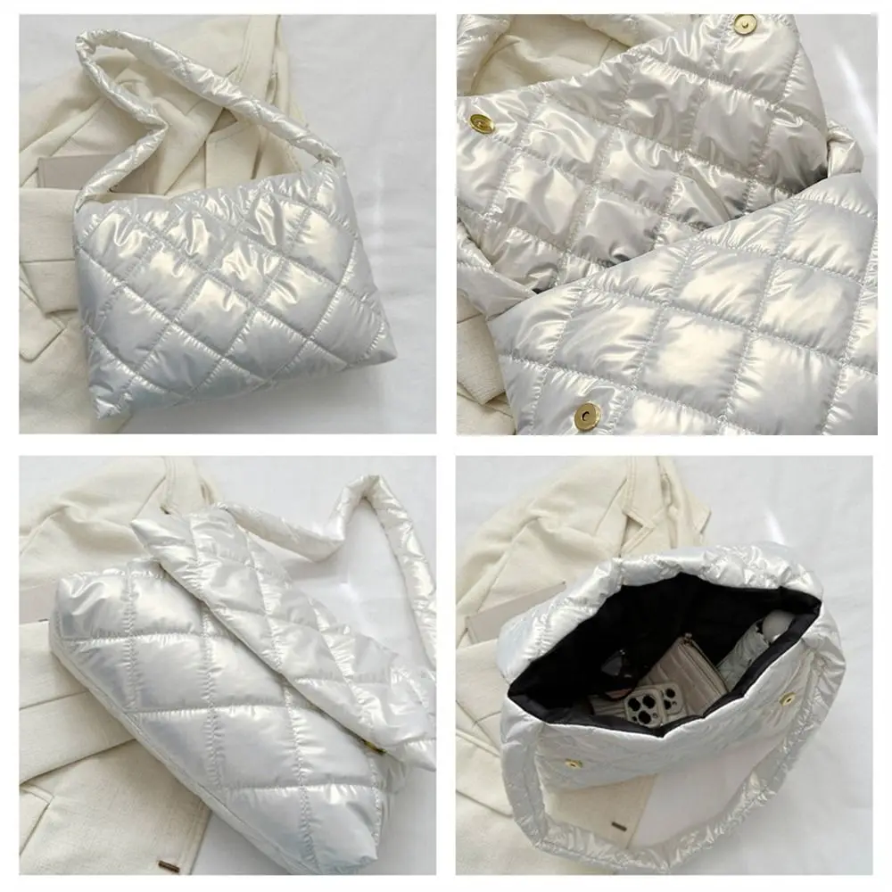 Modische Große Kapazität Tragetaschen Daunenbaumwolle Gepolsterte Gesteppte Handtaschen Einkaufstaschen für Frauen und Mädchen – Detail 9