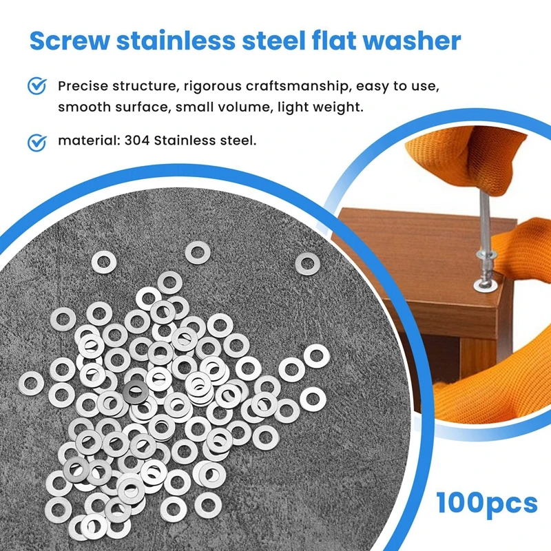 GIGI 100Pcs M3 3 Mm Metric 304 Stainless Steel Flat Washer