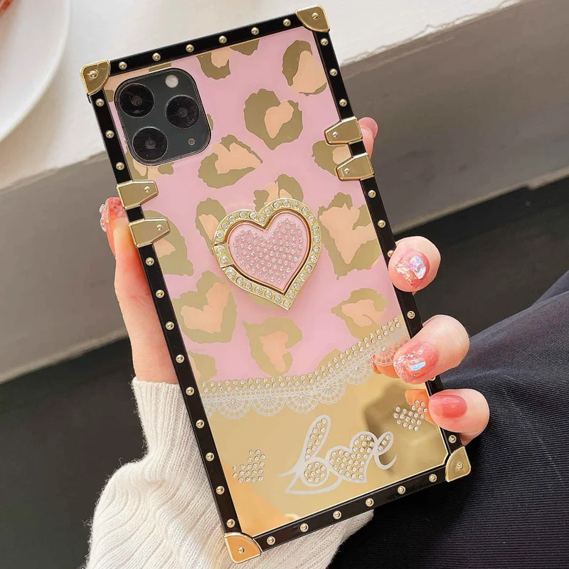 Luxury Geometric Case For Funda iPhone 13 12 11 Pro XS MAX XR 7 8 Plus SE 2  Fashion Square Leather Cover For Samsung S21 S20 FE - AliExpress