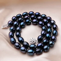 New Arrival 8-9 mm Natural Freshwater Black Pearl Jewelry Necklace 925 Sterling Silver Flower Buckle  Fine Jewelry For Women 1