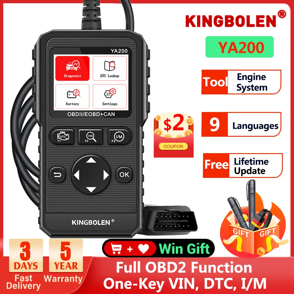 Kingbolen Scanners Ya200 Diagnostic Tools Obd2 Automotive Scanner Engine Dtc Lookup Battery Test