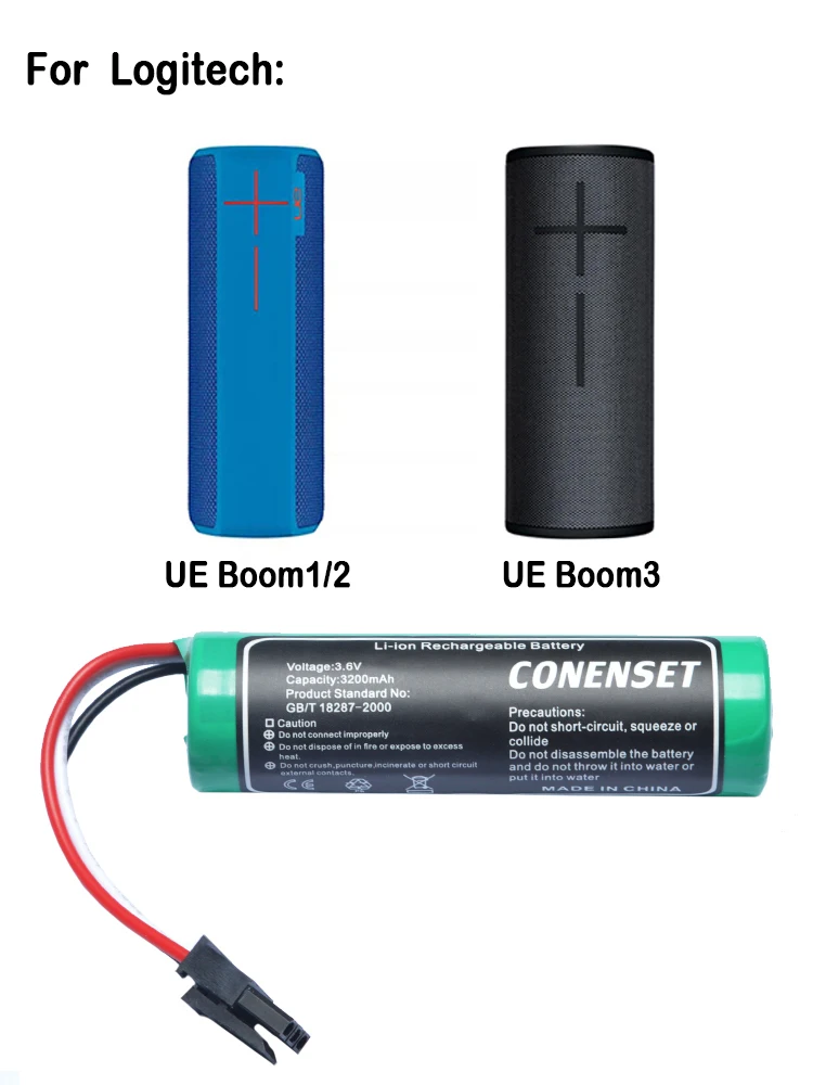 Audio Battery Li-ion 3.6V 3200mAh / 11.52Wh for Logitech UE Boom 1/2 UE Boom 2 Ultimate 3 fits 00798-601-8207 rechargeable battery