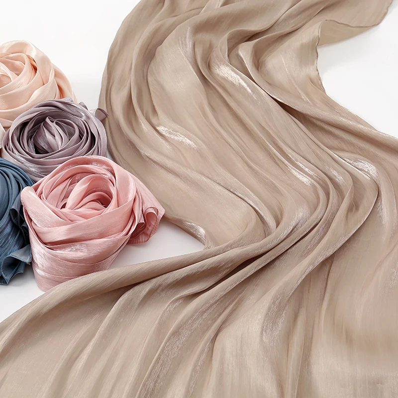 Newest Plain Shimmer Hijab Silk Wrinkle Scarf Muslim Woman Hijab Shawls Islam Woman Long Wraps Femme Headband Pure Turban 4