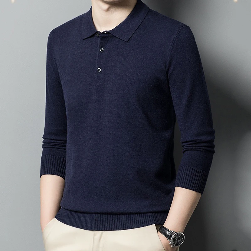 Lapel knit sweater spring and autumn thin section sweater men's casual solid color sweater