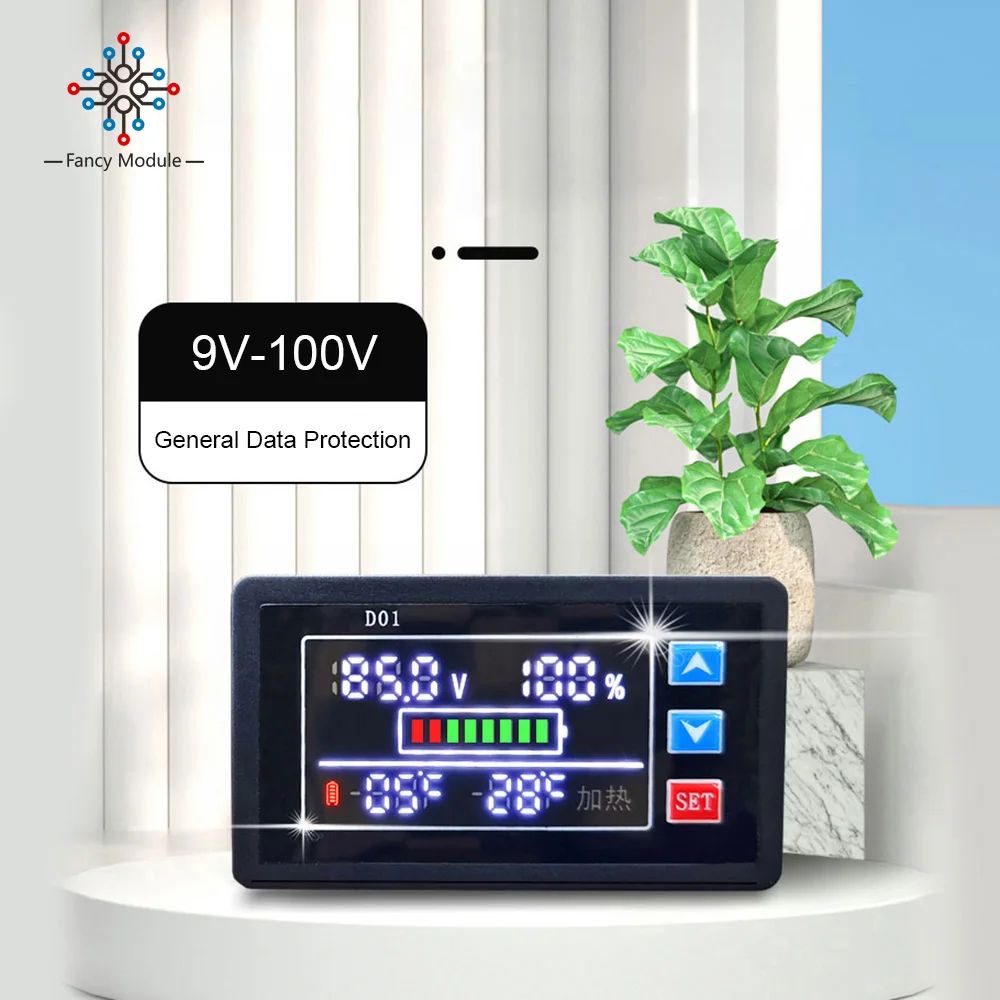 

DC9V-100V Voltmeter Battery Capacity Indicator Waterproof LCD Display Lithium Battery Power Detector With Temperature Controller