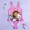 MINISO Girl Summer One-Piece Swimsuit Fashion Cartoon Gabby Dollhouse sequin Series Print Women Swimwear Sleeveless Clothing 5