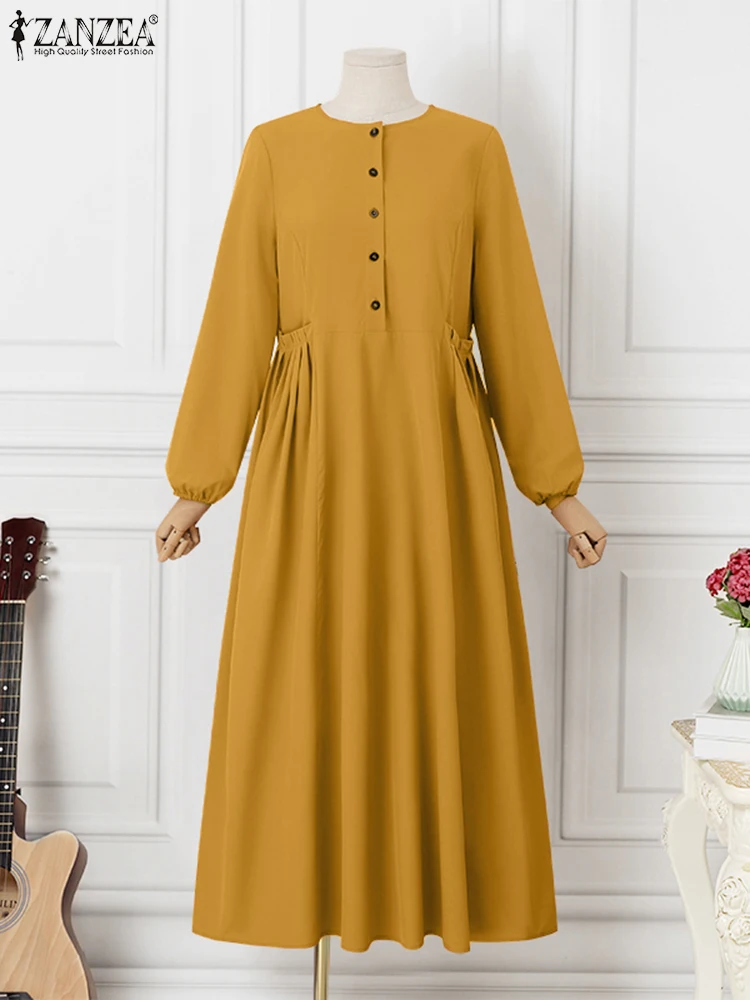 Elegant Fashion Autumn Maxi Dresses ZANZEA Women 2025 Long Sleeve Solid Sundress IsIamic Robe Muslim Abaya Dress A Line Vestidos - Image 2