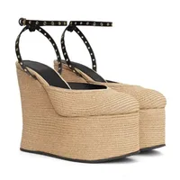 Summer Grass Woven Platform Sandals Women Wedge Heel Thick Soled Sandals Ankle Strap Supper High Heels Party Women's Sandals New - Image 2