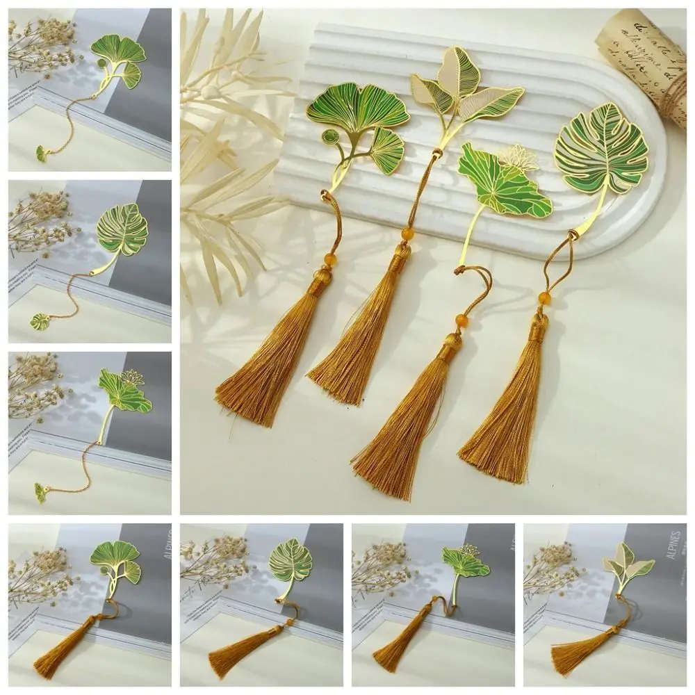 

Lotus Leaf Lotus Leaf Vein Metal Bookmark Metal Flower Chinese Style Bookmark Green Tassel Green Leaf Bookmark Stationery