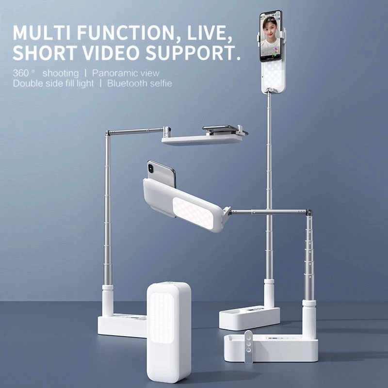 Portable Phone Holder Stand With Wireless Dimmable LED Selfie Fill Light Lamp For Live Video Fill Light Retractable Phone Stand mobile stand holder