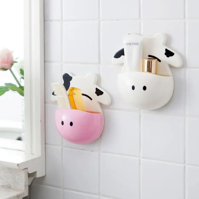 

Cute Cow Toothbrush Holder Bathroom Kitchen Family Toothbrush Suction Cups Holder Wall Stand Hook Cups Storage Organizer Shelf