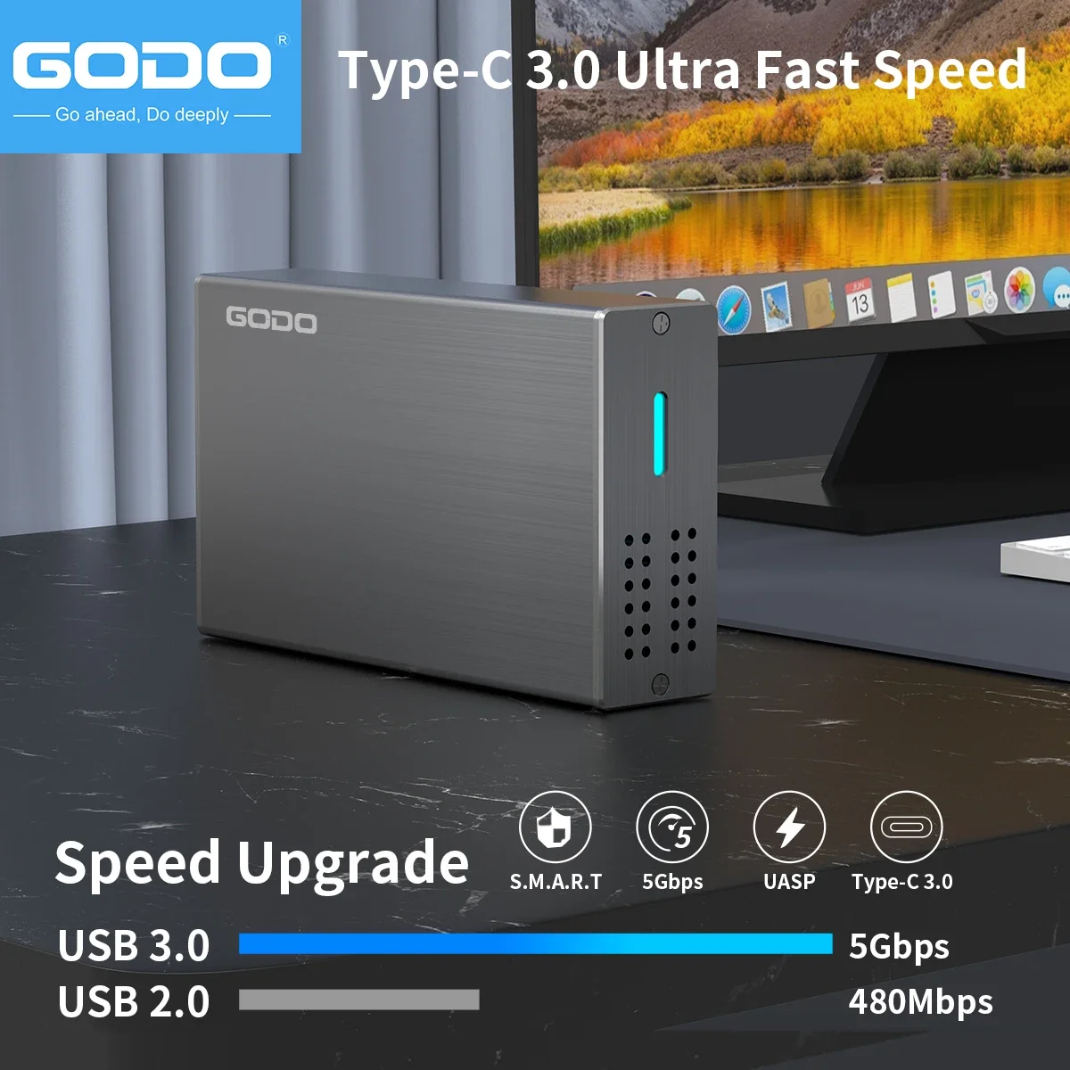 GODO Dual-Bay 2.5-Inch External Hard Drive Enclosure with RAID and Type-C Connectivity