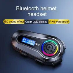 Q08 Motorcycle Bluetooth Helmet Headset Waterproof Helmet Headset EQ Sound Effect HD LCD Display Stereo FM Radio Signal Stable