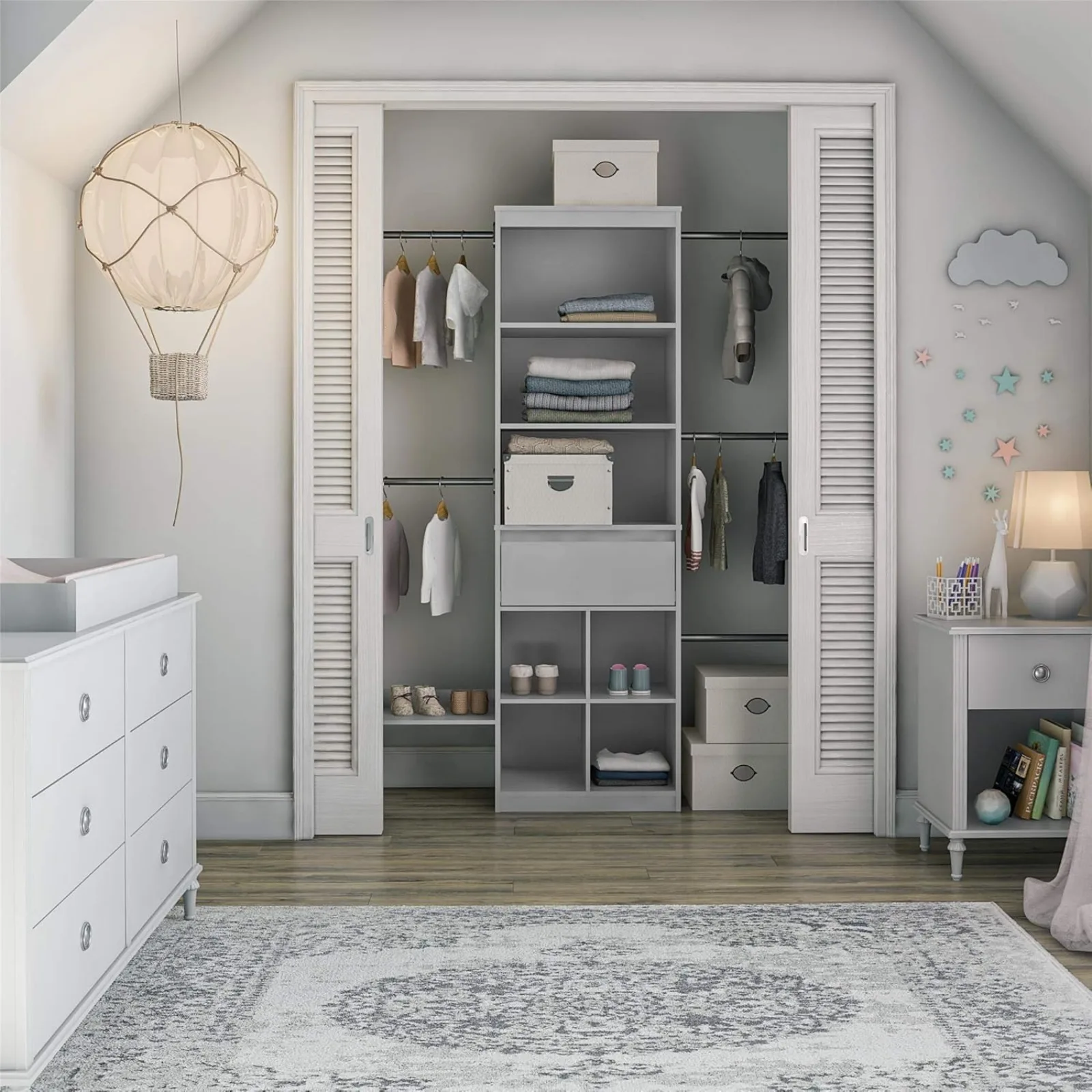 US Adjustable Kids&rsquo; Closet Organizer System, Dove Gray