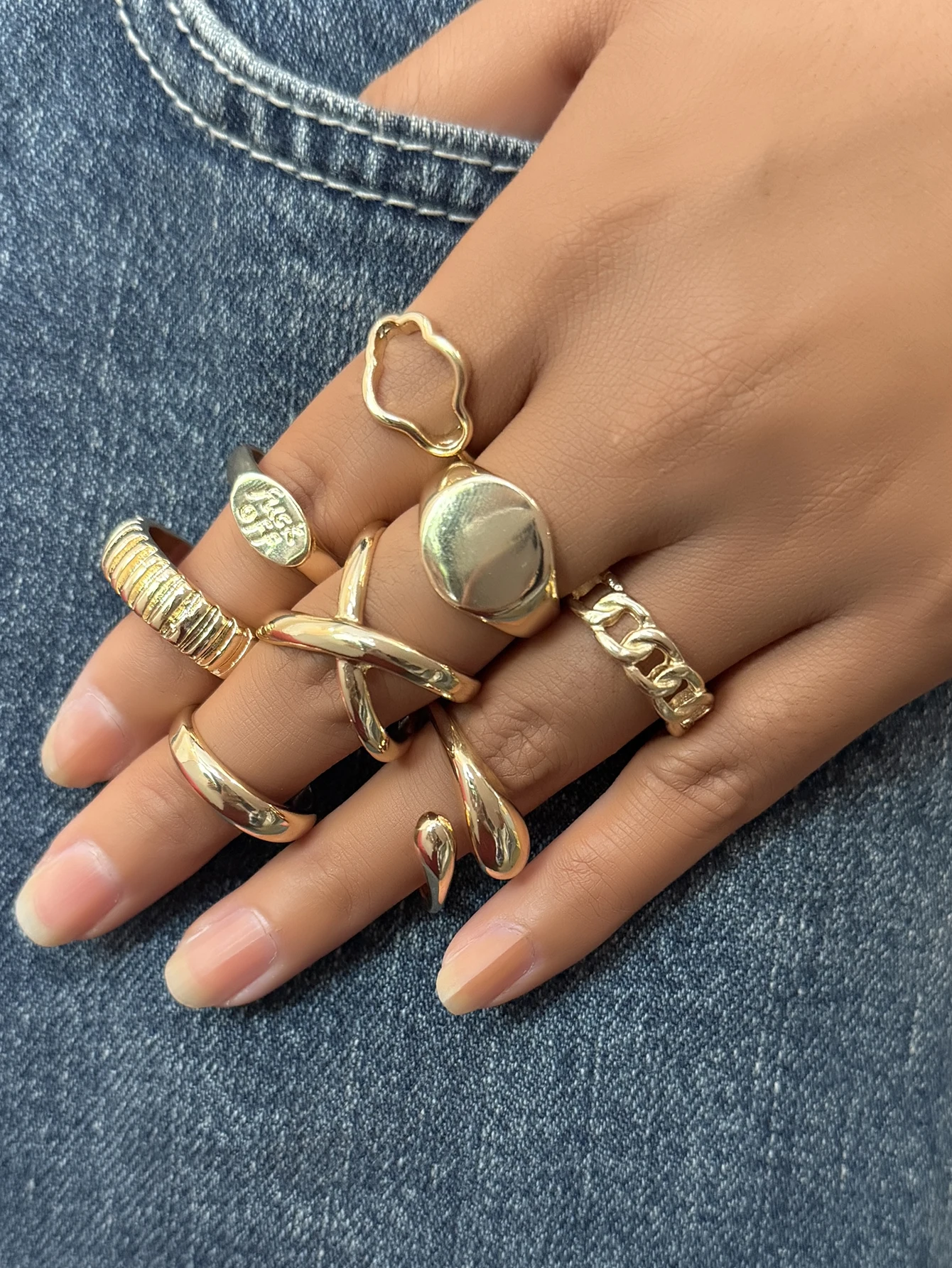 8pcs Minimalist Geometry Cloud Shape X-shaped Ring for Women