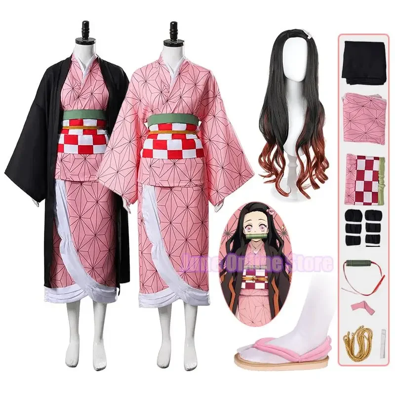 

Anime Kamado Nezuko Cosplay Costume Demon Slayer Kimetsu No Yaiba Costumes Kimono Haori Wig Clogs Suit for Adult Kids Halloween