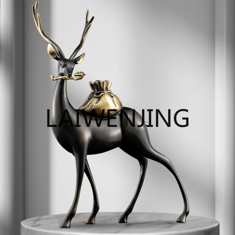 

Lucky Copper Deer Home Decorations Living Room Entrance Bookshelf TV Cabinet Office Light Luxury High-Grade Ornaments