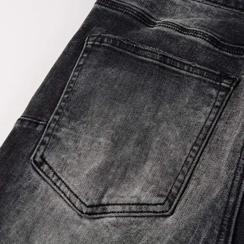 Street Fashion Men Jeans Retro Black Gray Stretch Skinny Fit Ripped Jeans Men Brand Designer Hip Hop Elastic Denim Pencil Pants