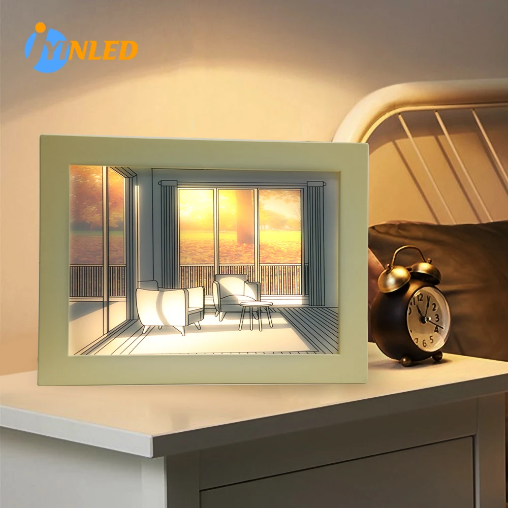 

Led Painting Lamp INS Deco Mirror Makeup Dimming Night Light Artwork Sunlight Window Wooden Photo Table Lamp Bedside Art Painted