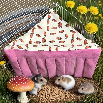 Washable Small Pet Hideaway—Comfortable Corner Hammock Tent with Carrot Pattern Design, Suitable for Hamsters, Ferrets, Rabbits, Guinea Pigs, Sugar Gliders, and Hedgehogs—Durable Fabric Play and Resting Den 5
