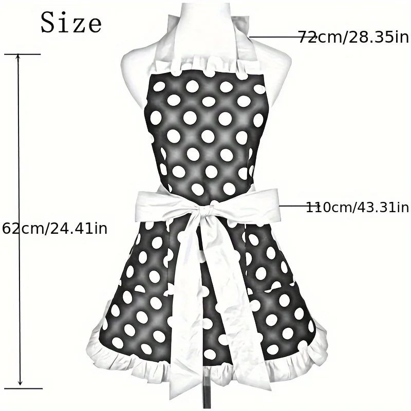 Women's Cotton Polka Dot Apron, Korean Style, Adult Home Daily Kitchen Red Waist Cover for Women