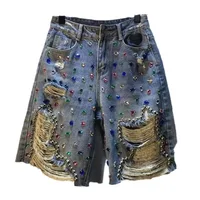 2025 Summer Short Pants High Waist Jeans Hole Shorts Women Stretch Distressed Washed Diamonds Streetwear Straight Denims - Image 5