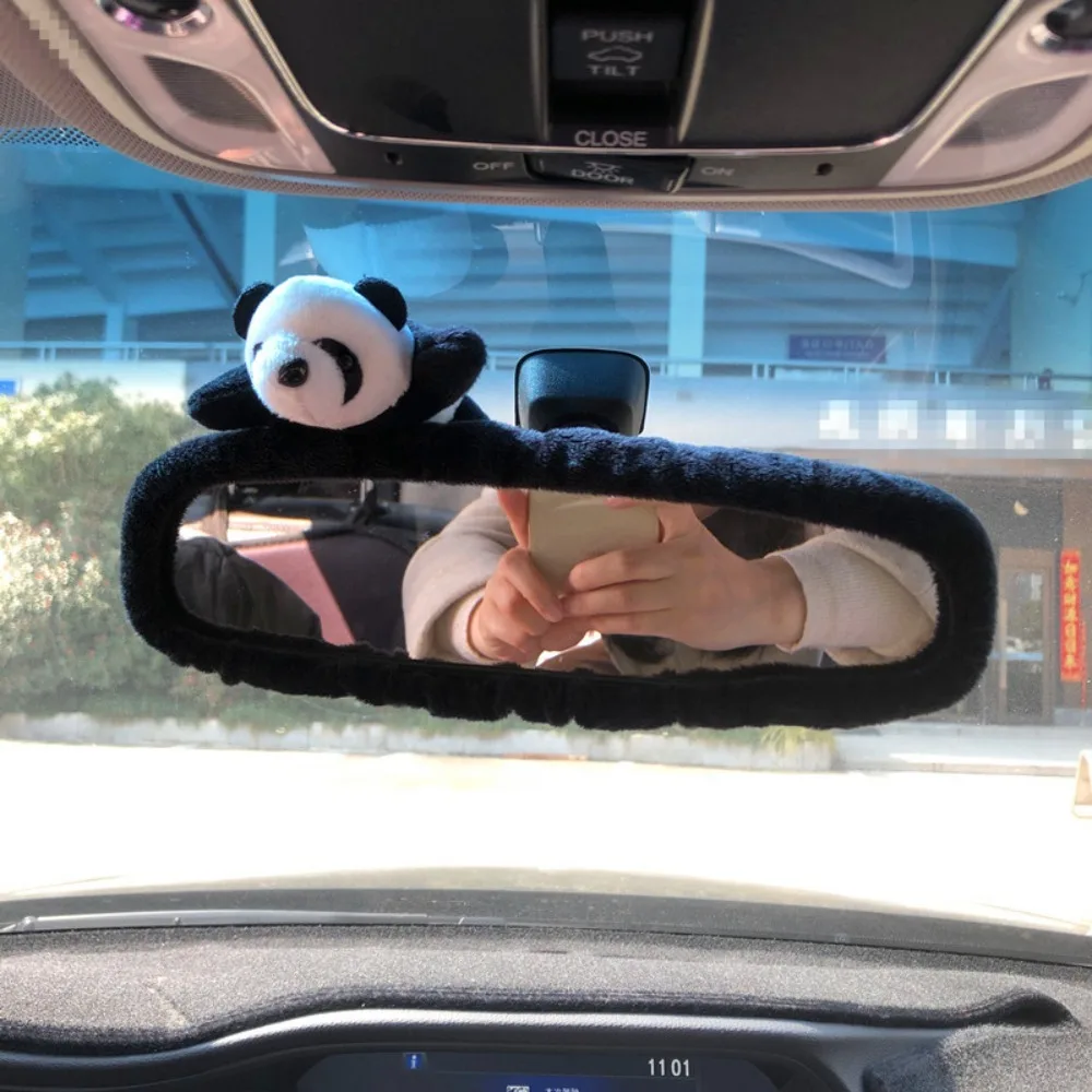 Cute Elastic Plush Cartoon Rear View Mirror Charming Car Rearview Mirror Cover