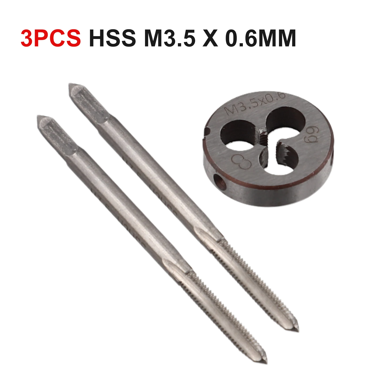 3 개/대 HSS M3.5 X 0.6mm 테이퍼 및 탭 및 M3.5 X 0.6mm 다이 미터법 스레드 오른손 미터법 스레드 오른손