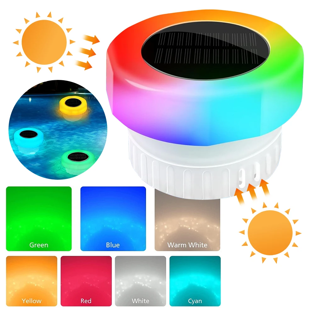 Solar Floating Chlorine Dispenser Colorful Downlight Tub Chlorine Floater Swimming Pool Tablet Dispenser Water Cleaner