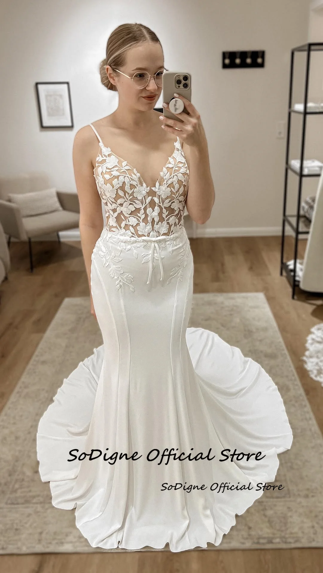 SoDigne Mermaid Satin Appliques Wedding Dresses V Neck Sleeveless Bridal Dress Long Wedding Gown Robe De Mairee Customized 14 S1c8bea5213714373a9b86d1f73416820g