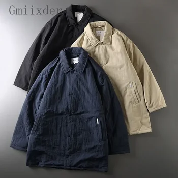 Giacca trapuntata autunno inverno da uomo Harajuku Giacca a vento retrò con risvolto solido Giacca a vento imbottita di media lunghezza con risvolto casual allentato 1