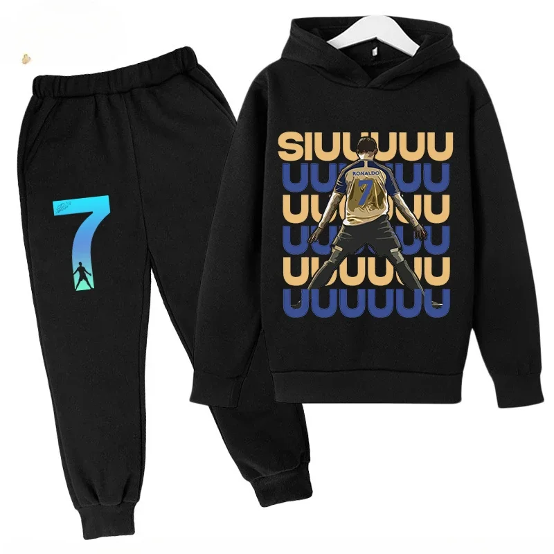 thumbnail image 1 of Conjunto de sudadera y pantalones deportivos para niños, conjunto de 2 piezas para niños y niñas, ropa para niños con estampado de avatar de Ronaldo, 1 of 5