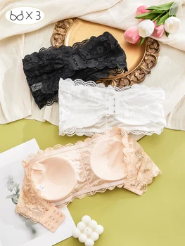 3PCS Sexy Women's Bra Solid Floral Lace Strapless Bra Comfy Push Up Bra Lingeries Sexy Hot